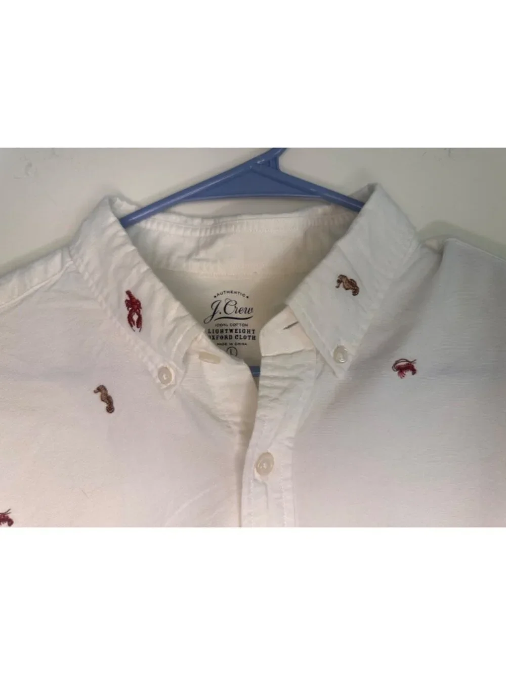 J.Crew Oxford Lobster Embroidered Button Down Shirt Mens Large White Preppy